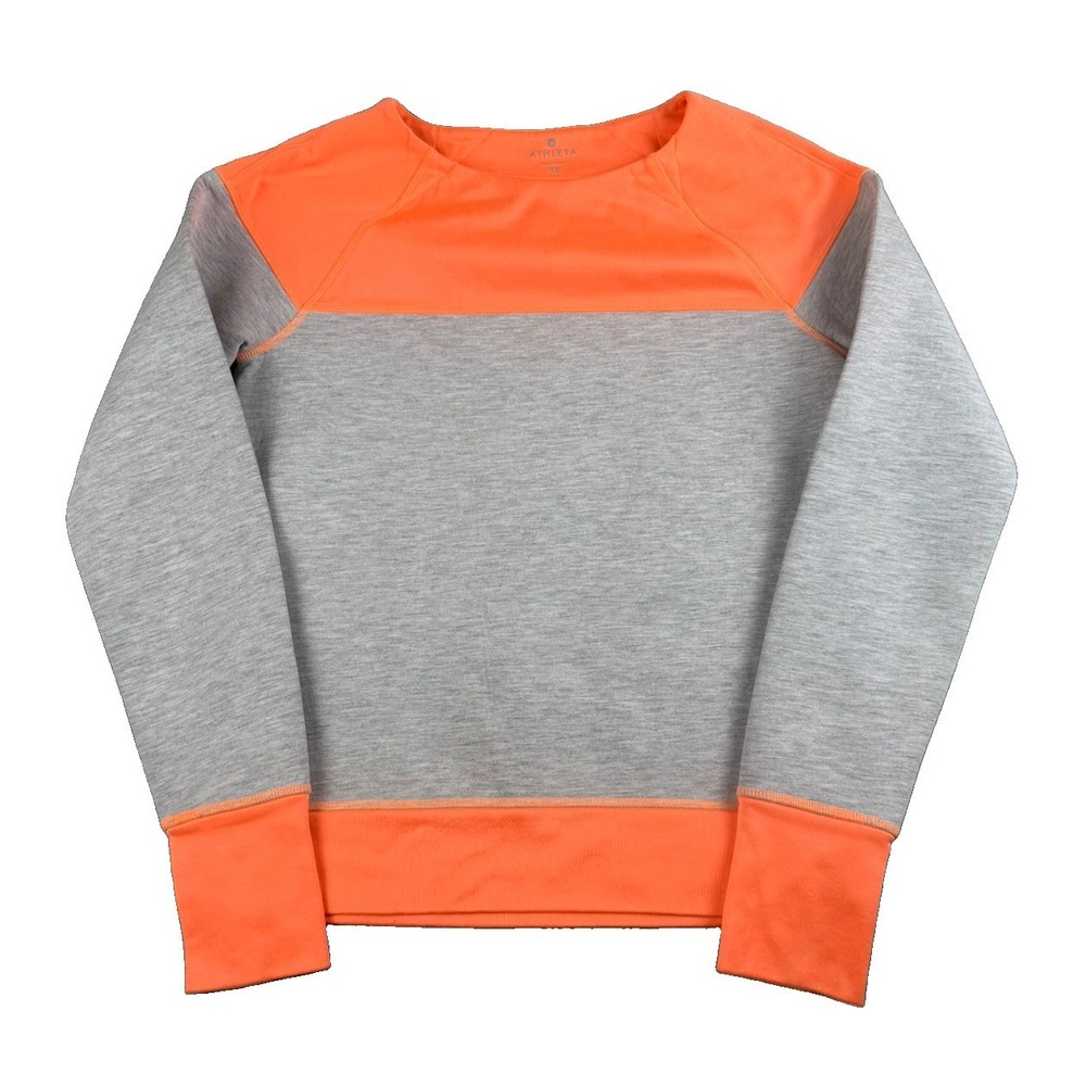 Athleta Fuse Sweatshirt Womens XS Gray Orange Colorblock Thumbholes 243058